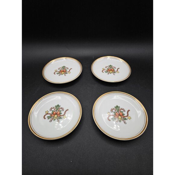 Fitz and Floyd St. Nicholas Coaster Ashtray Set of 4 Christmas Candy Canes HTF - Picture 3 of 5
